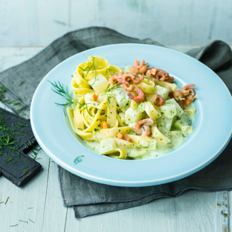 Rahmkohlrabi-Nudeln mit Krabben Rahmkohlrabi-Nudeln mit Krabben