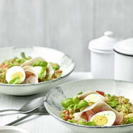 Gemüse-Buchweizen mit Schinken und Ei Gemüse-Buchweizen mit Schinken und Ei