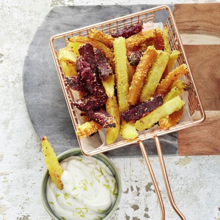 Bunte Pommes mit Limetten-Mayo Bunte Pommes mit Limetten-Mayo