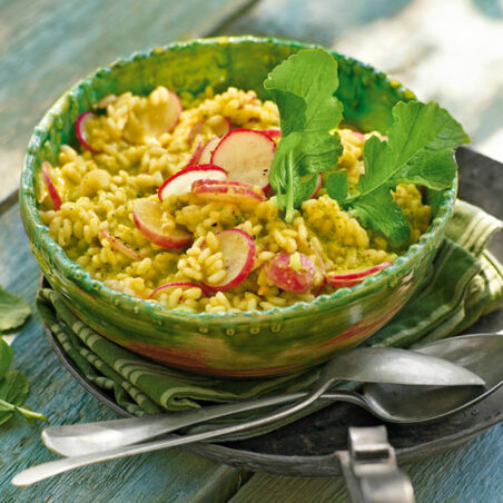Risotto mit Radieschenblätterpesto Risotto mit Radieschenblätterpesto