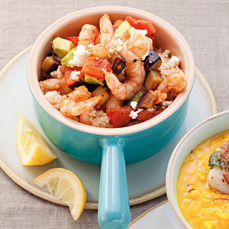 Garnelen-Ratatouille mit Zitronen-Couscous Garnelen-Ratatouille mit Zitronen-Couscous