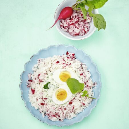 Grüne Sauce mit rosa Reis Grüne Sauce mit rosa Reis