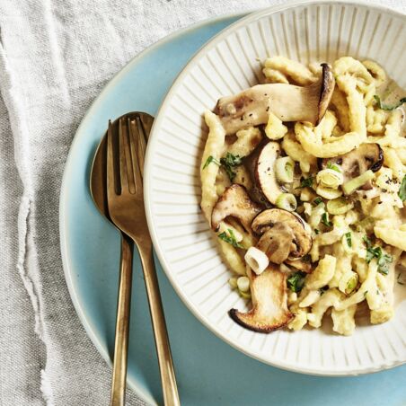 Kichererbsen-Spätzle
mit Pilzrahm Kichererbsen-Spätzle
mit Pilzrahm