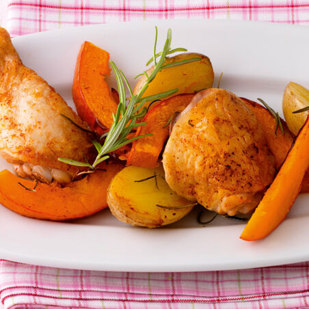 Ofenkürbis mit Hähnchen Ofenkürbis mit Hähnchen