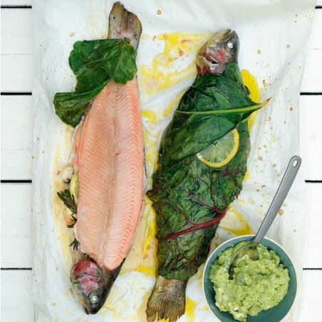 Lachsforelle mit Bohnenbutter Lachsforelle mit Bohnenbutter