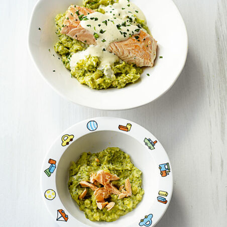 Brokkoli-Kartoffel-Püree mit Fisch Brokkoli-Kartoffel-Püree mit Fisch