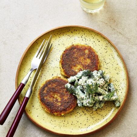 Kartoffeltaler mit Grüne-Bohnen-Salat Kartoffeltaler mit Grüne-Bohnen-Salat