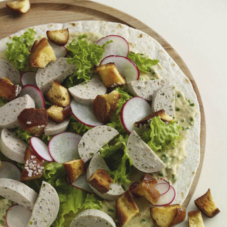 Weisswurst-Wraps mit Laugencroûtons Weisswurst-Wraps mit Laugencroûtons