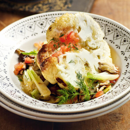 Blumenkohl mit warmer Vinaigrette und Shiitake-Pilzen Blumenkohl mit warmer Vinaigrette und Shiitake-Pilzen