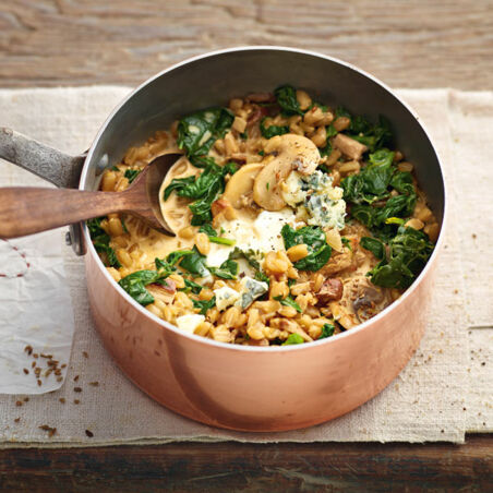 Grünkern mit Pilzen und Spinat Grünkern mit Pilzen und Spinat