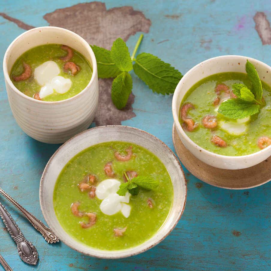 Erbsensuppe mit Krabben Rezept (Low Carb) | Küchengötter Erbsensuppe mit Krabben Rezept (Low Carb) | Küchengötter