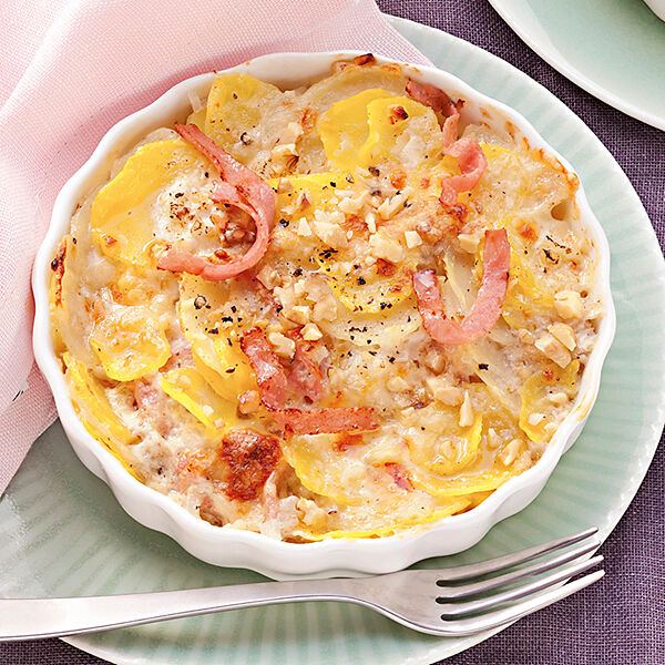 Steckruben Kartoffel Gratin Mit Gerauchertem Schinken Rezept Kuchengotter 