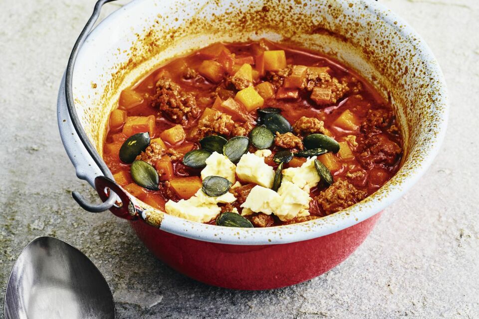 Hackfleisch mit Kürbis und Feta