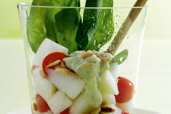 Tomaten-Melonen-Salat mit Gorgonzoladressing