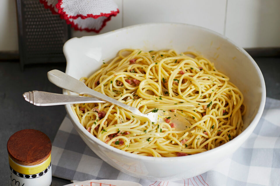 Carbonara mit Speckwürfeln
