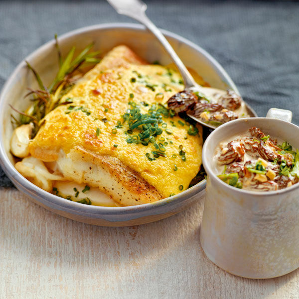 Kabeljau mit Polentakruste und Morchelsauce Rezept | Küchengötter