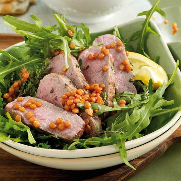 Rucola-Linsen-Salat mit Entenbrust Rezept | Küchengötter