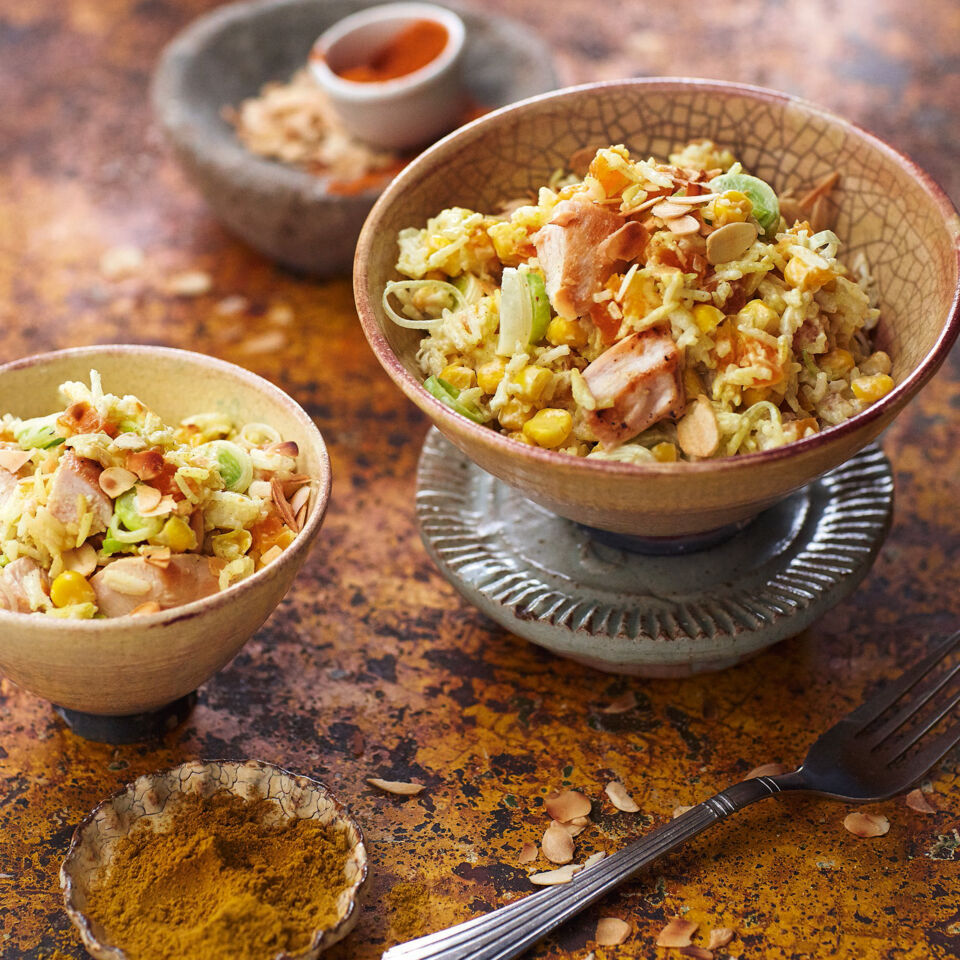 Reissalat mit Hühnchen und Curry-Orangen-Dressing Rezept | Küchengötter