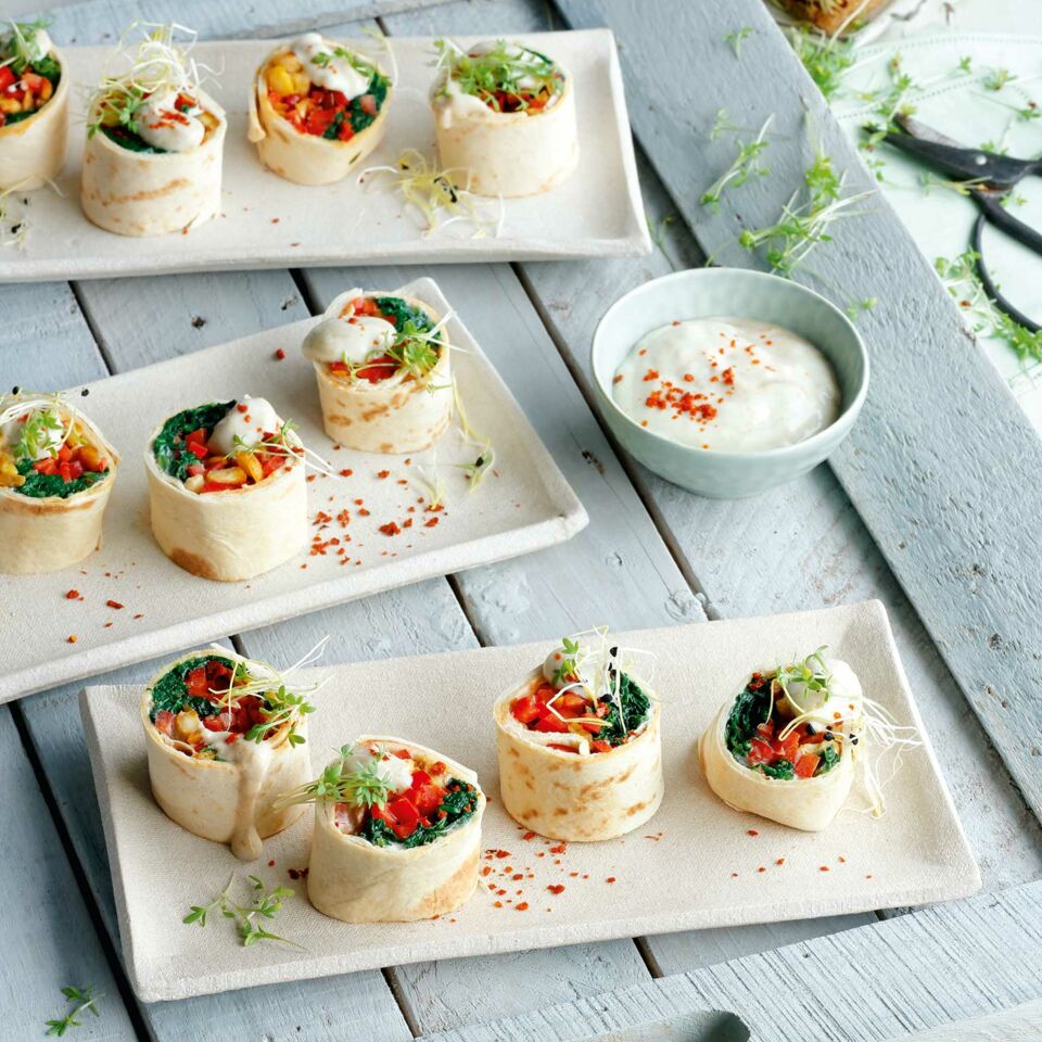 Vegane Wrap-Bites mit Tempeh und Zitronengrasdip | Küchengötter