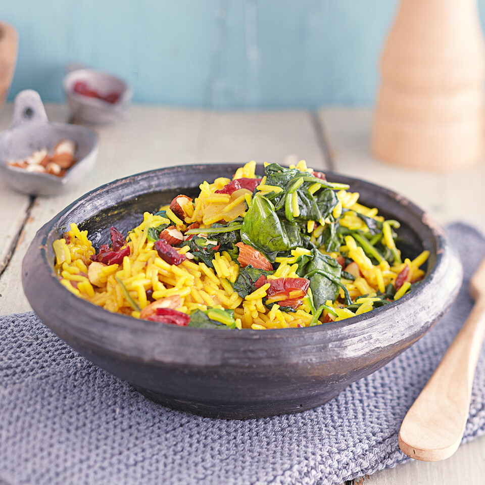 Veganer Spinat Gewurz Reis Rezept Kuchengotter 