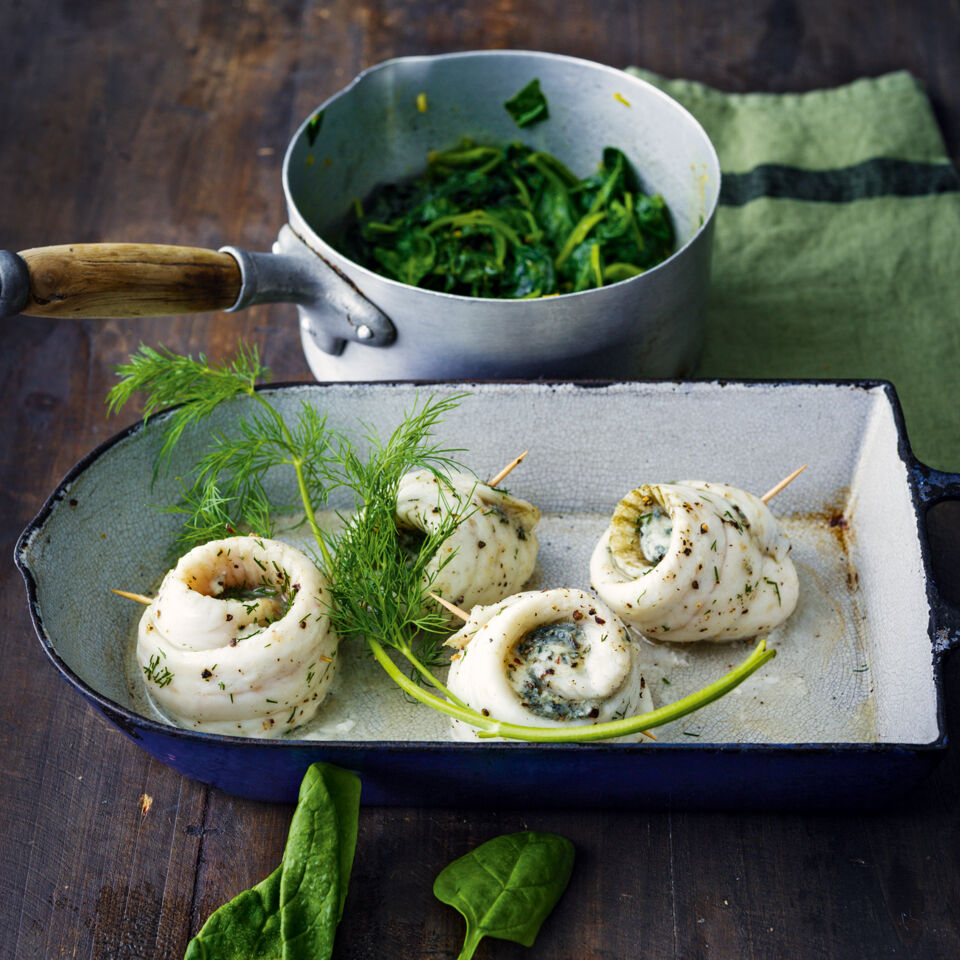 Gefülltes Schollenfilet mit Blattspinat Rezept | Küchengötter Gefülltes Schollenfilet mit Blattspinat Rezept | Küchengötter
