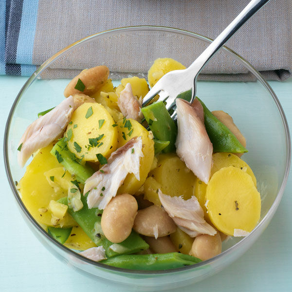 KartoffelBohnenSalat mit Räuchermakrele Rezept Küchengötter