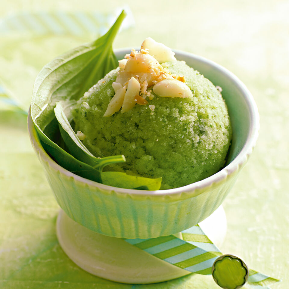 Basilikumsorbet mit gerösteten Macadamianüssen Rezept | Küchengötter Basilikumsorbet mit gerösteten Macadamianüssen Rezept | Küchengötter