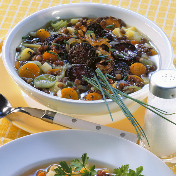 Linseneintopf mit Blutwurst Rezept | Küchengötter